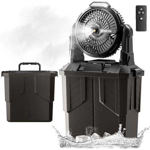 Misting Fan, 6L Bucket Portable Misting Fans with Remote, 20000mAh Rechargeable Battery Portable Fan for Outdoors Patios, Camping Fans 270° Adjustable, Hanging & Lighting for Outdoor Cooling