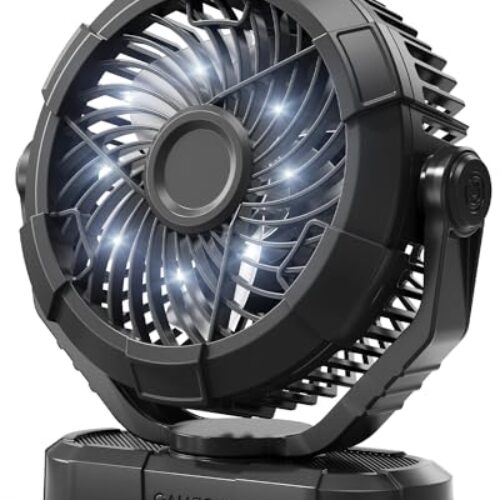 Gaiatop Portable Camping Fan with LED Lantern, Power Display 360° Head Rotation, Hanging Hook for Tent, 3 Speed Quiet Rechargeable, 4000mAh Battery Operated USB Fans for Indoor Outdoor Travel Black