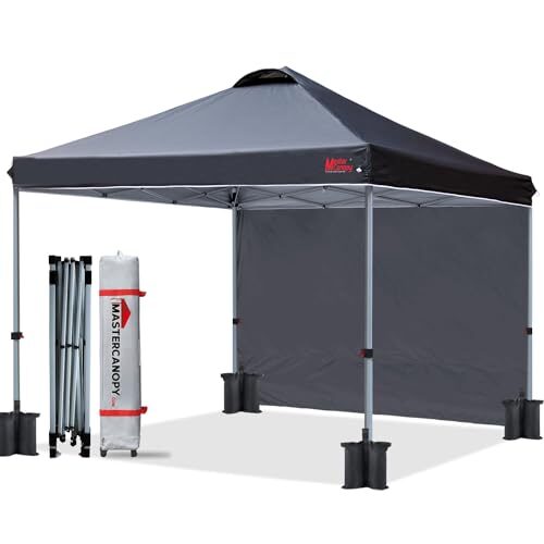 MASTERCANOPY Durable Pop-up Canopy Tent with 1 Sidewall (10’x10′,Black)