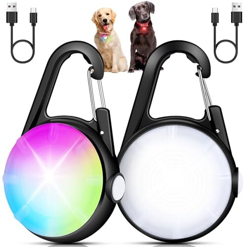 Dog Lights for Night Walking, 2 Pack Clip On Dog Collar Light for Nighttime Rechargeable, 4 Modes LED Collar Charm for Safety Running, Cycling, Camping (Black)