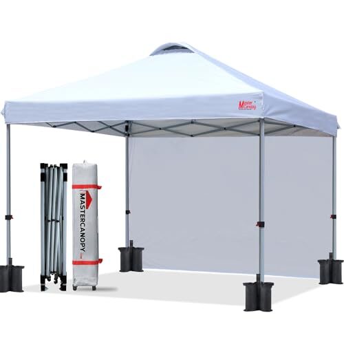 MASTERCANOPY Durable Pop-up Canopy Tent with 1 Sidewall (10’x10′,White)