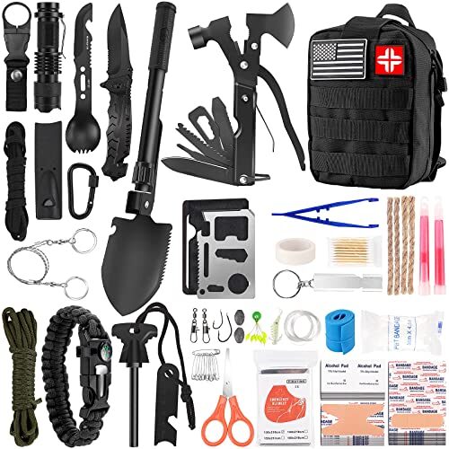 Survival Kit and First Aid Kit, 142Pcs Professional Survival Gear and Equipment with Molle Pouch, for Men Dad Husband Who Likes Camping Outdoor Adventure…