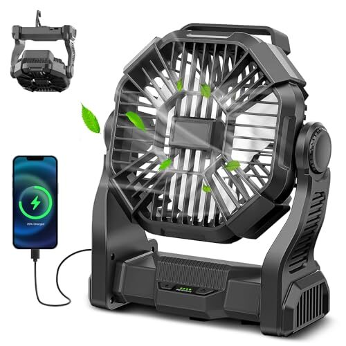 CONBOLA Portable Rechargeable Camping Fan for Tent, 10400mAh Battery Operated Outdoor Fan with Hanging Hook, LED Lantern, 270° Rotation, 10 – Inch Small Quiet Personal Usb Battery Operated.