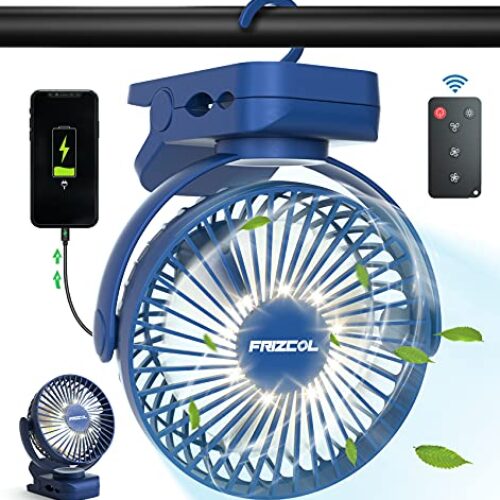 Clip on Fan 65 Hours Portable Desk Fan Rechargeable with LED Lights & Hooks 12000 Capacity Battery Operated Fan with Clips Small Desk Fan Mini Fans for Tents Travel Outdoor Camping Golf Cart Stroller