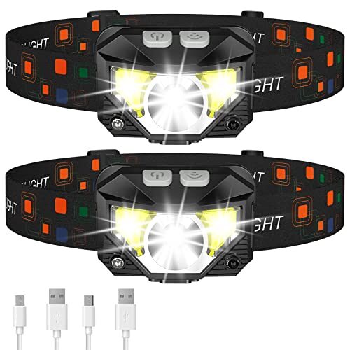 LHKNL Headlamp Flashlight, 1200 Lumen Ultra-Light Bright LED Rechargeable Headlight with White Red Light,2-Pack Waterproof Motion Sensor Head Lamp,8 Modes for Outdoor Camping Running Hiking Fishing