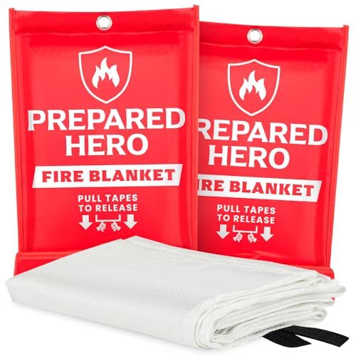 Prepared Hero Emergency Fire Blanket – 2 Pack – Fire Suppression Blanket for Kitchen, 40” x 40”, for Home, Fiberglass Fire Blanket.