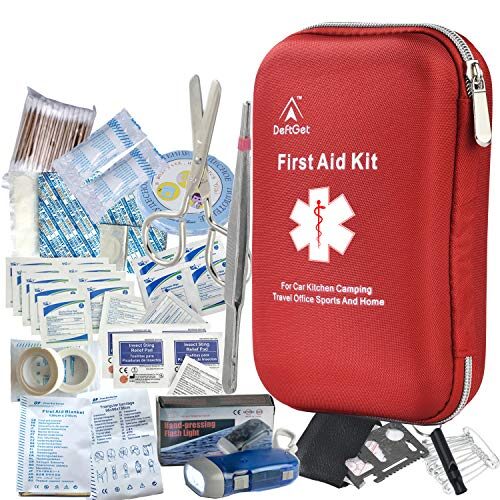 deftget 163 Pieces First Aid Kit Waterproof IFAK Molle System Portable Essential Injuries Medical Emergency Equipment Survival Kits for Car Kitchen Camping Travel Office Sports Home Ligth Red
