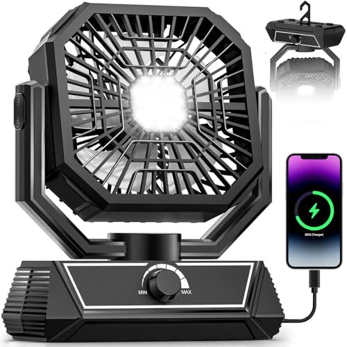 Portable Camping Fan with 20000mAh Rechargeable Battery, USB-C Battery Powered Fan for Indoor Outdoor Use, Ultra Quiet Battery Operated Fan for Travel, Tent, Beach, Picnic, BBQ, Desk, Home