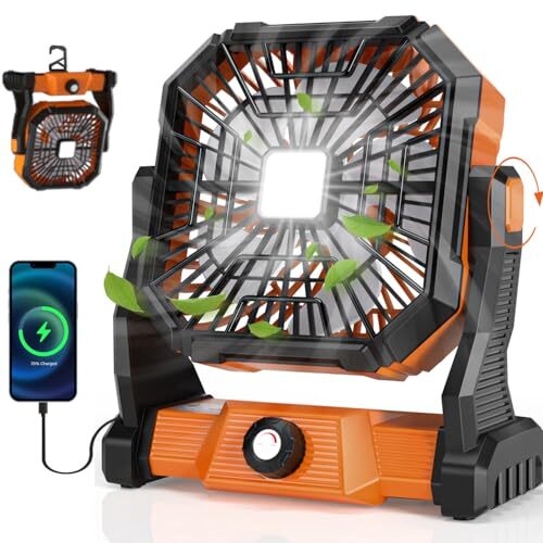 Portable Camping Fan,20000mAh Rechargeable Battery Powered Fan with LED Lantern, USB-C Battery Operated Fans,Ultra Quiet, for Outdoor Indoor Use,Travel, Tent, Beach, Picnic, Barbecue, Fishing, Home